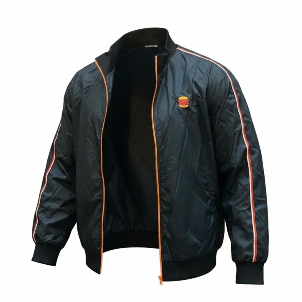 Burger King Employee Uniform Heavyweight Jacket Black Orange Stripe Mens XL 2024